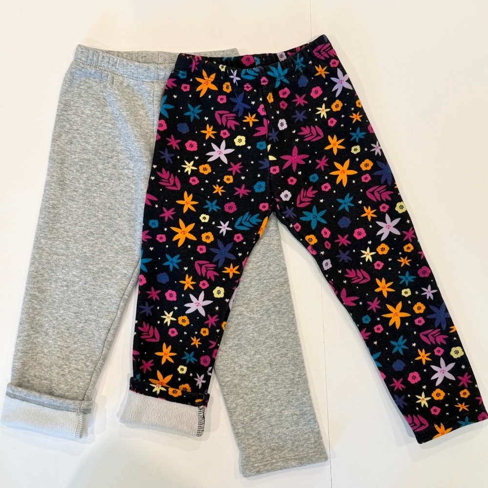 2 Pairs Set Okie Dokie Toddler Girls Fleece Lined Leggings - OEKO-TEX - 3T